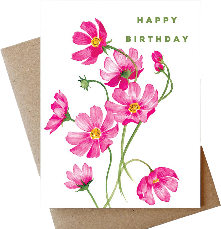 Happy Birthday Card with Pink Flowers