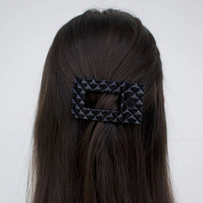 TELETIES | Jet Black Quilted Large Flat Rectangle Hair Clip
