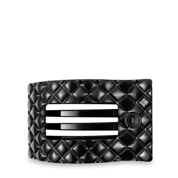 TELETIES-Jet-Black-Quilted-Large-Flat-Rectangle-Hair-Clip