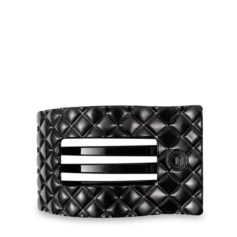 TELETIES-Jet-Black-Quilted-Large-Flat-Rectangle-Hair-Clip