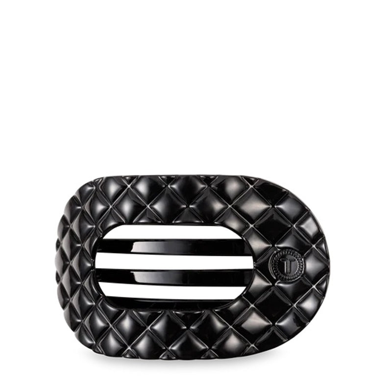 TELETIES | Jet Black Quilted Small Flat Round Hair Clip