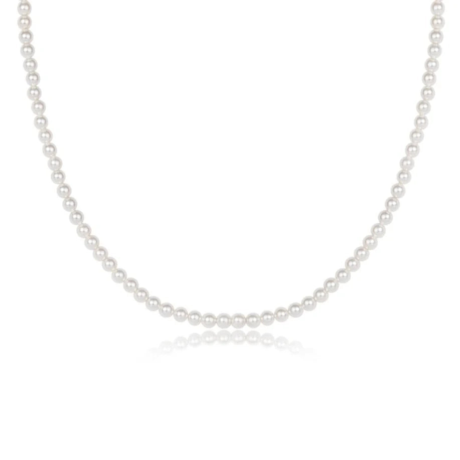 eNewton 17-inch beaded classic pearl 3mm choker necklace on white background