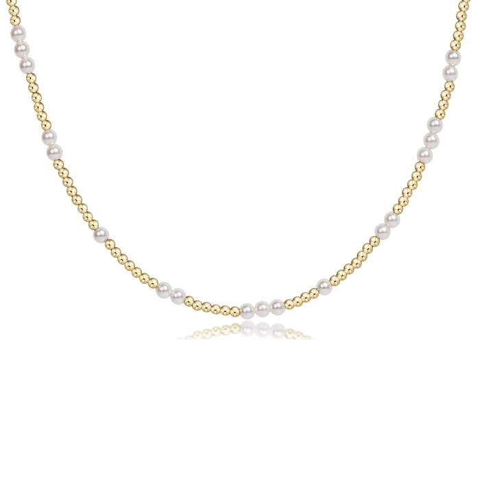 eNewton 17-inch beaded hope unwritten pearl 3mm choker necklace on white background