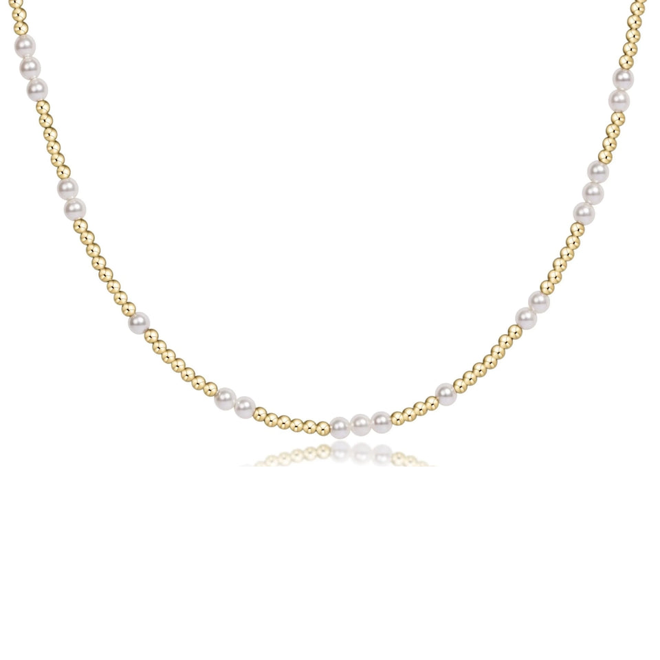 eNewton 17-inch beaded hope unwritten pearl 3mm choker necklace on white background