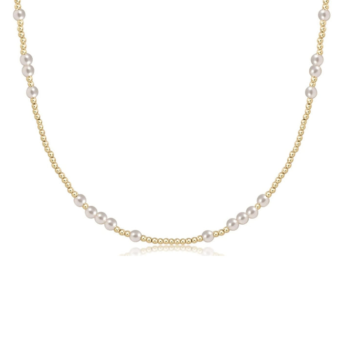 eNewton 17-inch beaded hope unwritten pearl 4mm choker necklace on white background
