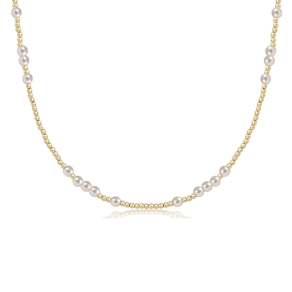 eNewton 17-inch beaded hope unwritten pearl 4mm choker necklace on white background