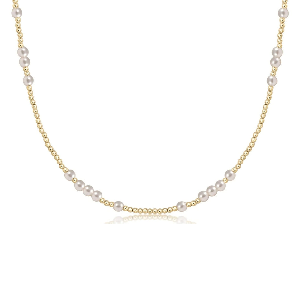 eNewton 17-inch beaded hope unwritten pearl 4mm choker necklace on white background
