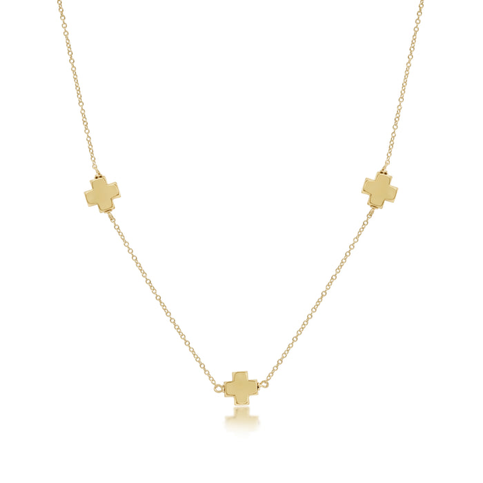 eNewton 17-inch simplicity chain gold choker necklace with three gold signature cross charms on white background