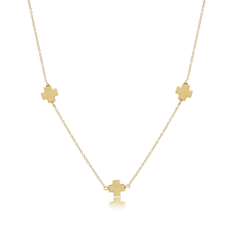 eNewton 17-inch simplicity chain gold choker necklace with three gold signature cross charms on white background