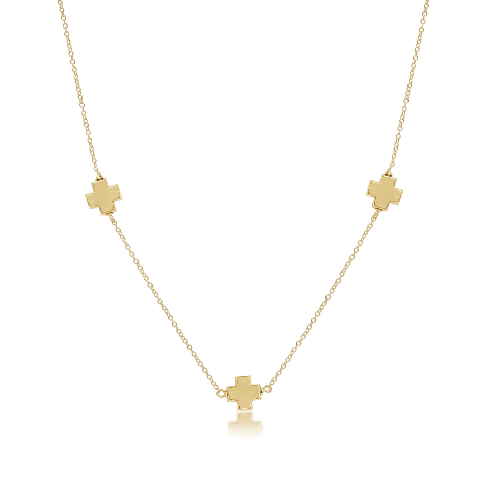 eNewton 17-inch simplicity chain gold choker necklace with three gold signature cross charms on white background