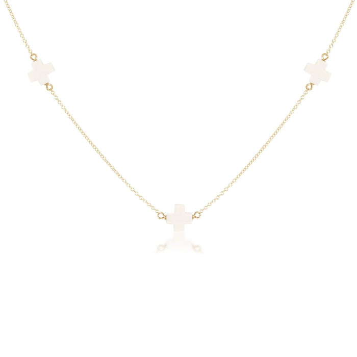 eNewton 17-inch simplicity chain gold choker necklace with three off-white cross charms on white background