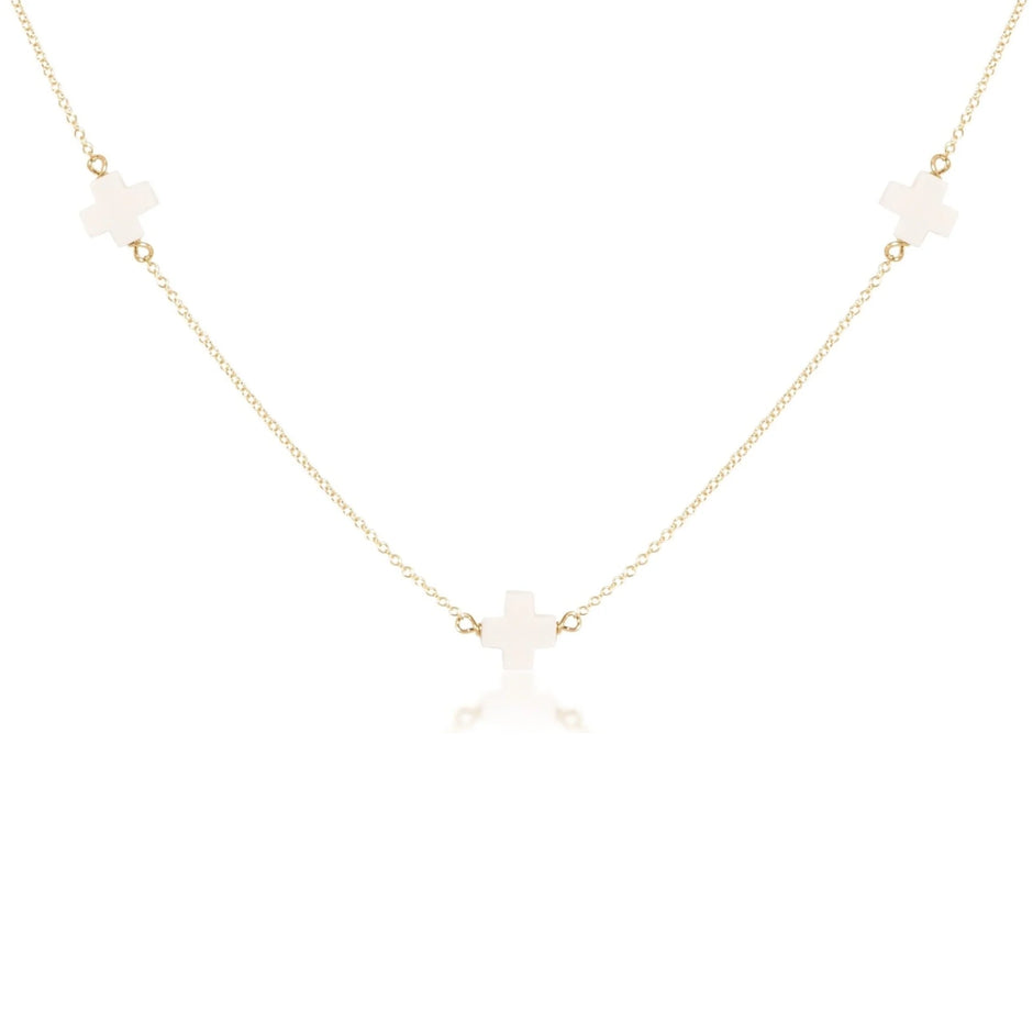 eNewton 17-inch simplicity chain gold choker necklace with three off-white cross charms on white background