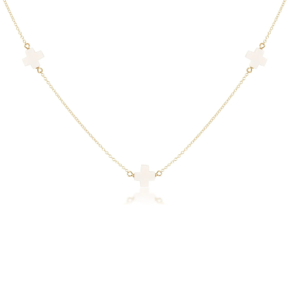 eNewton 17-inch simplicity chain gold choker necklace with three off-white cross charms on white background