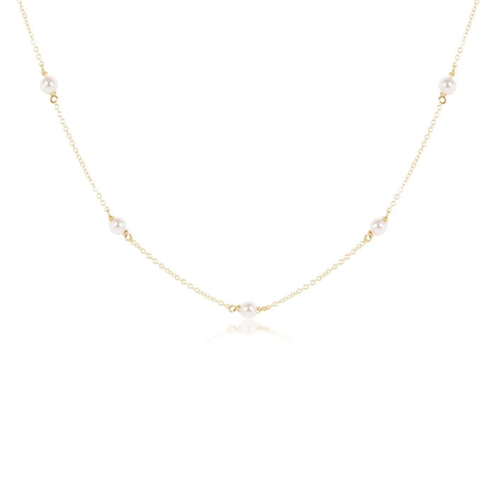 eNewton 17-inch simplicity chain gold choker necklace with 4mm pearl stations on white background