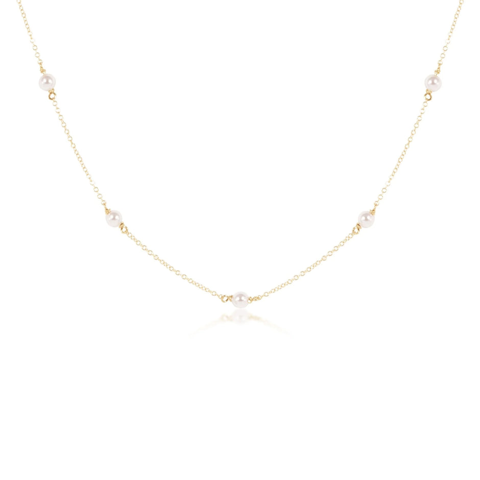 eNewton 17-inch simplicity chain gold choker necklace with 4mm pearl stations on white background