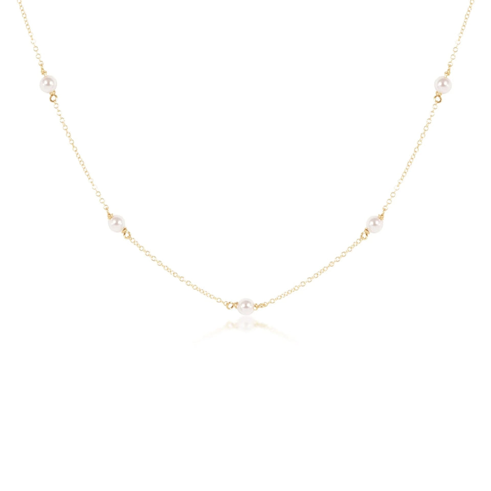 eNewton 17-inch simplicity chain gold choker necklace with 4mm pearl stations on white background