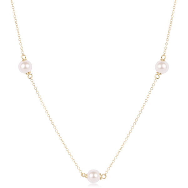 eNewton 17-inch simplicity chain gold choker necklace with 6mm pearl stations on white background