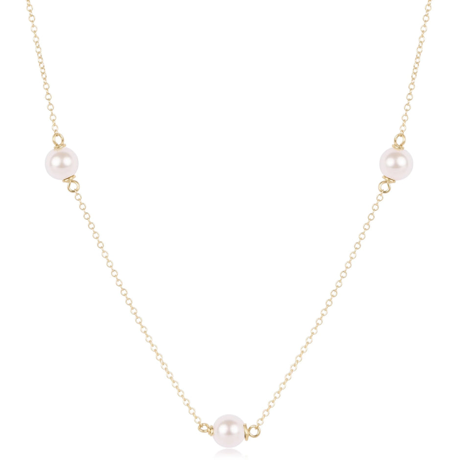 eNewton 17-inch simplicity chain gold choker necklace with 6mm pearl stations on white background