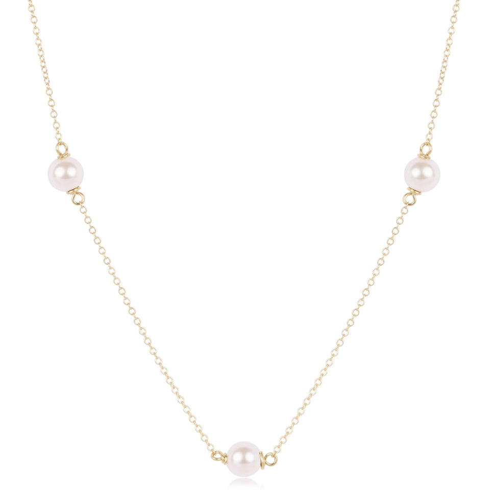 eNewton 17-inch simplicity chain gold choker necklace with 6mm pearl stations on white background