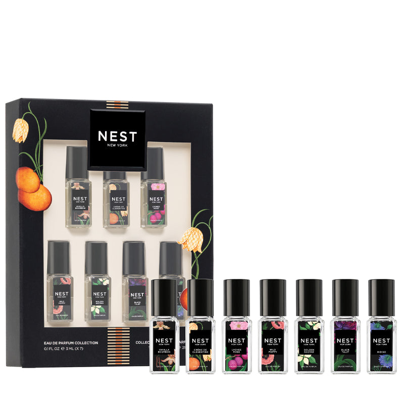 NEST New York eau de parfum collection with packaging on a white background