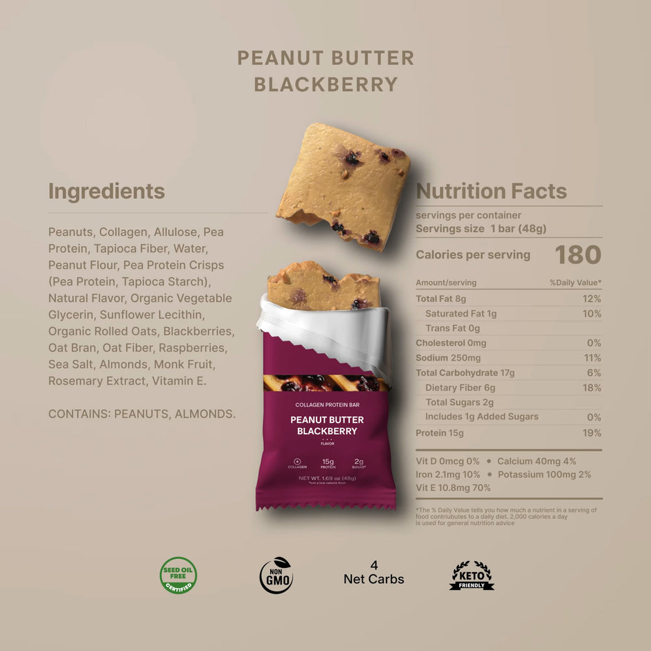 STARS + HONEY | Peanut Butter Blackberry Collagen Protein Bar