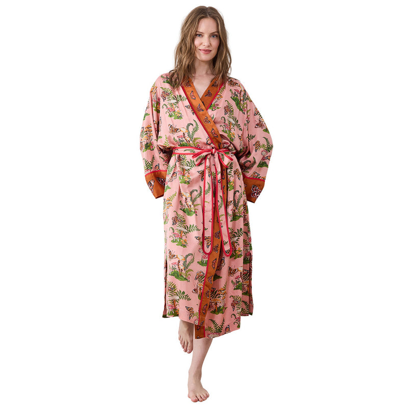 PRINTFRESH | Eco Satin Robe in Butterfly Forager - Rosewood