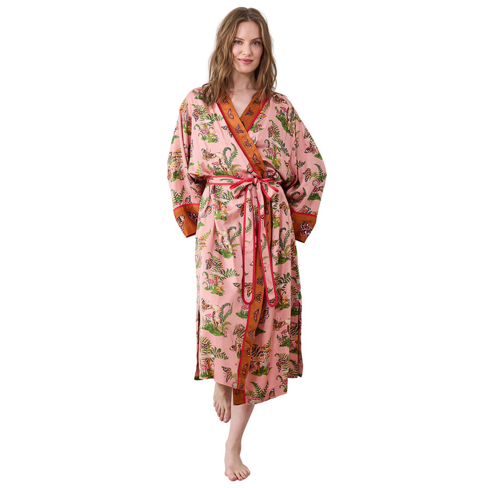 PRINTFRESH | Butterfly Forager Eco Satin Robe in Rosewood