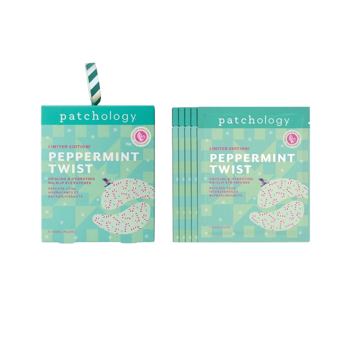 Patchology Peppermint Twist eye patches box with five pairs of patches