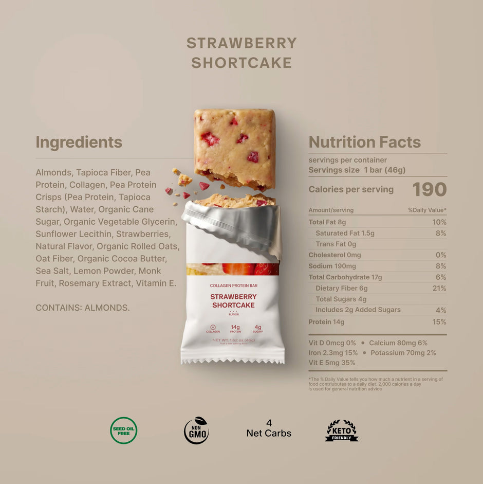 STARS + HONEY | Strawberry Shortcake Collagen Protein Bar