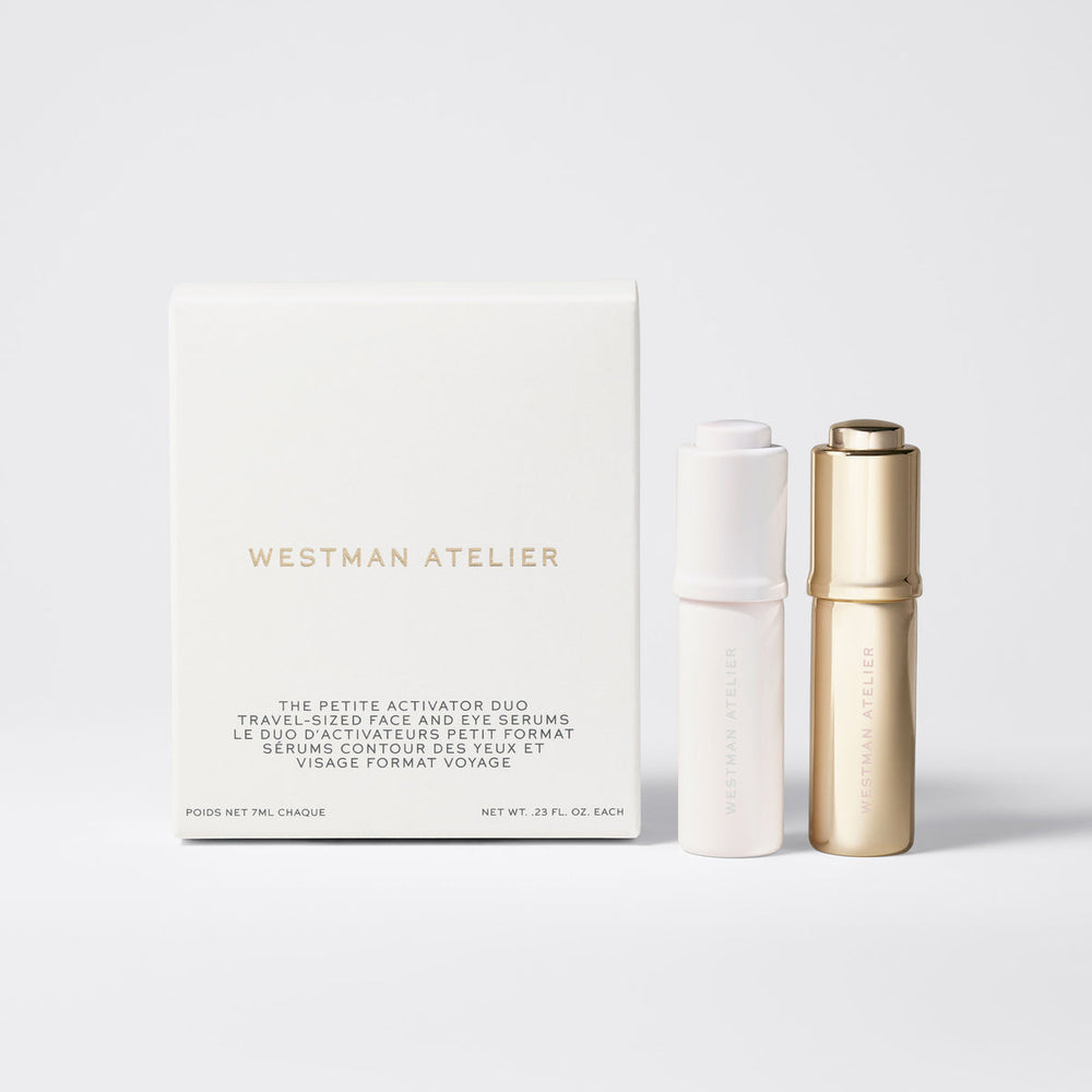 Westman Atelier The Petite Activator Duo box with petite Skin Activator and Eye Activator serums