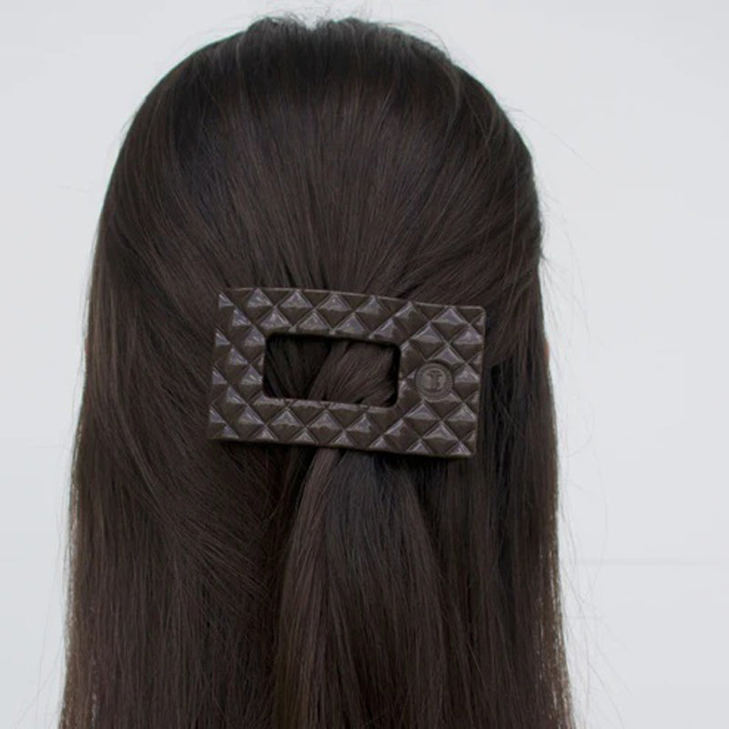 TELETIES | Truly Taupe Quilted Large Flat Rectangle Hair Clip