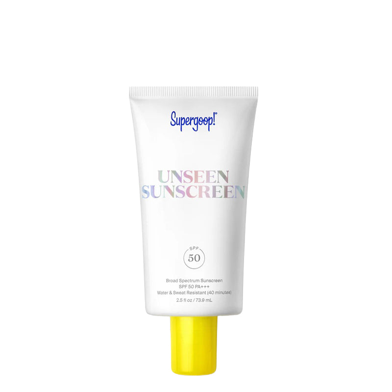 Supergoop Unseen Sunscreen tube on a white background