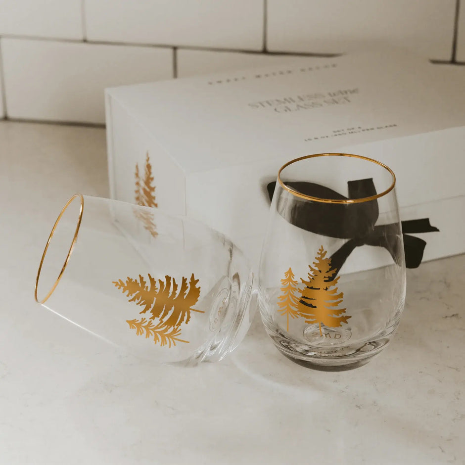 SWEET WATER DECOR | Stemless Wine Glass Boxed Set - Trees