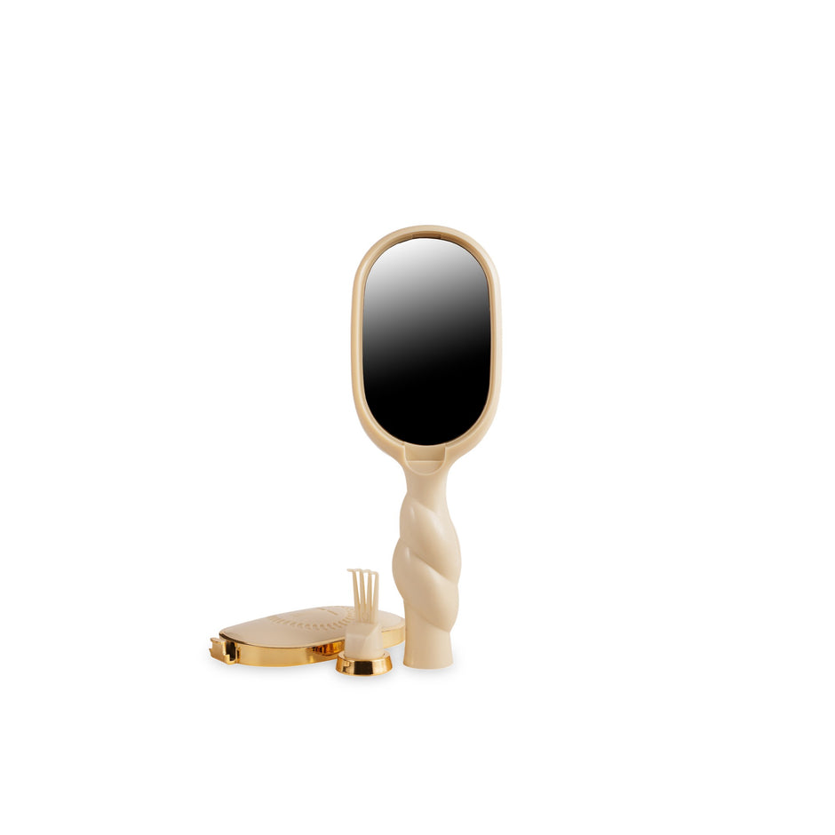 TELETIES Mini Detangler Brush for Medium Hair in Tan with gold accents on white background