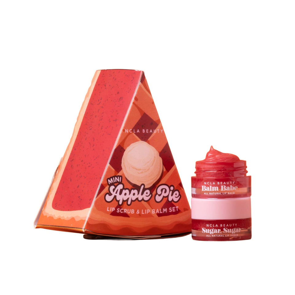 NCLA Beauty Apple Pie Mini Lip Care Set with lip scrub and lip balm on white background