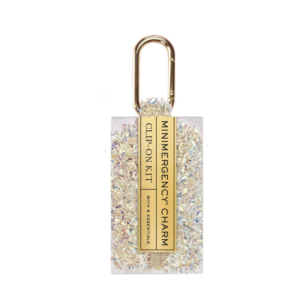 Champagne, rectangular charm with gold carabiner clip and colorful speckled resin finish