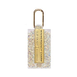 PINCH PROVISIONS | Tinsel Minimergency Charm — Champagne, rectangular charm with gold carabiner clip and colorful speckled resin finish