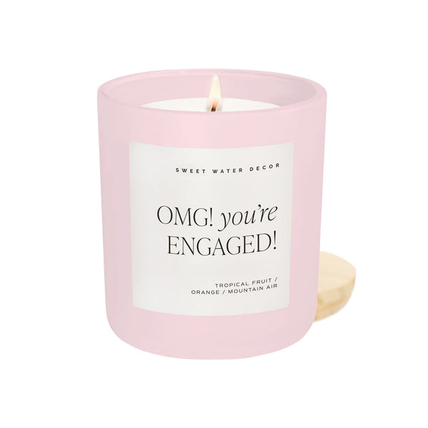 OMG You're Engaged 15oz soy candle in pink matte jar by Sweet Water Decor