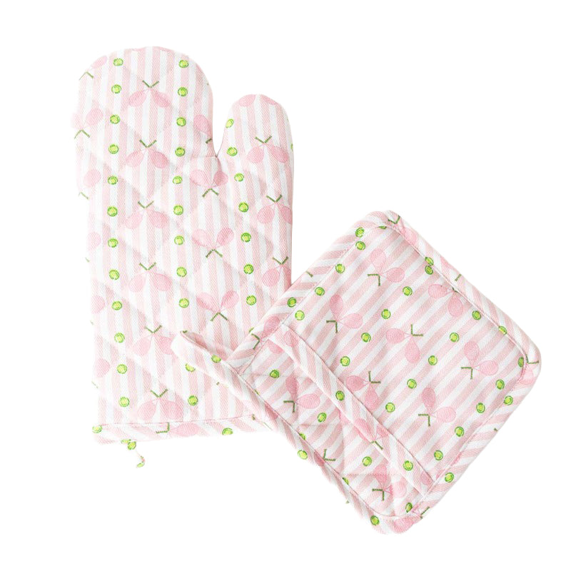 8 OAK LANE | Pink Tennis Stripe Oven Mitt Set