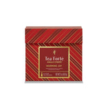 Tea Forte Warming Joy Single Steeps box with red and gold diagonal pattern design, 15 loose tea pouches