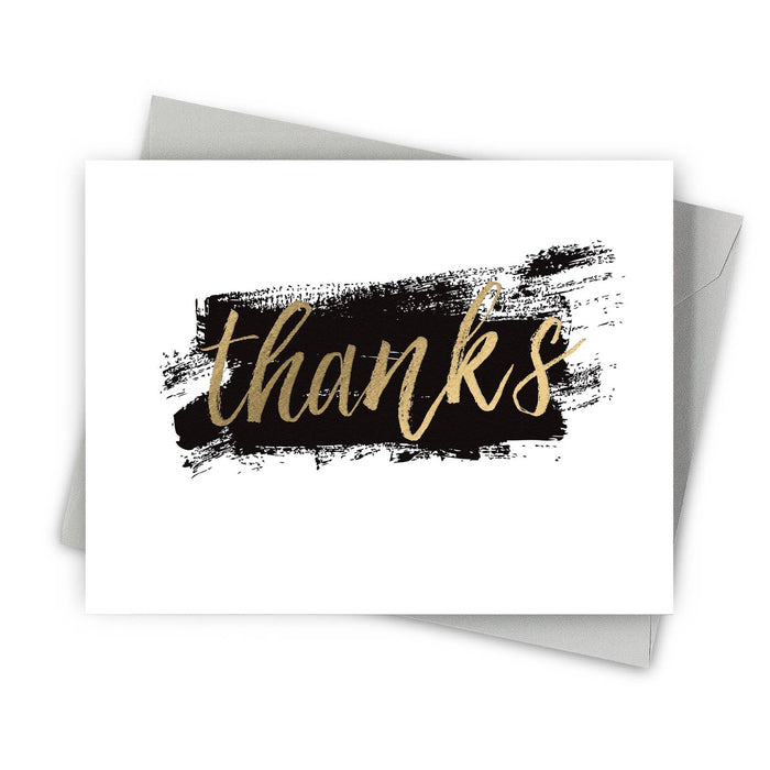 Brushstroke Gold Foil Thank You Card with black ink stroke and gold cursive text