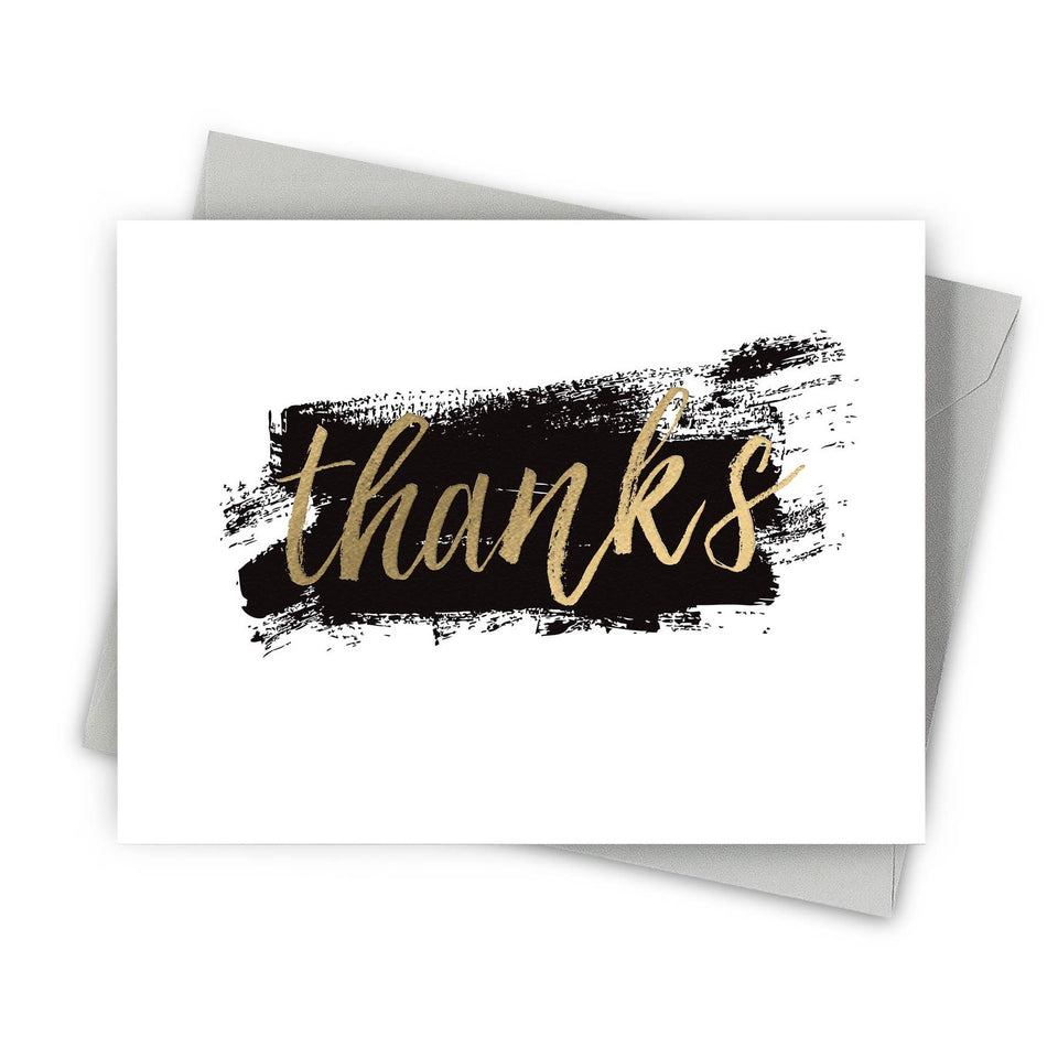 Brushstroke Gold Foil Thank You Card with black ink stroke and gold cursive text