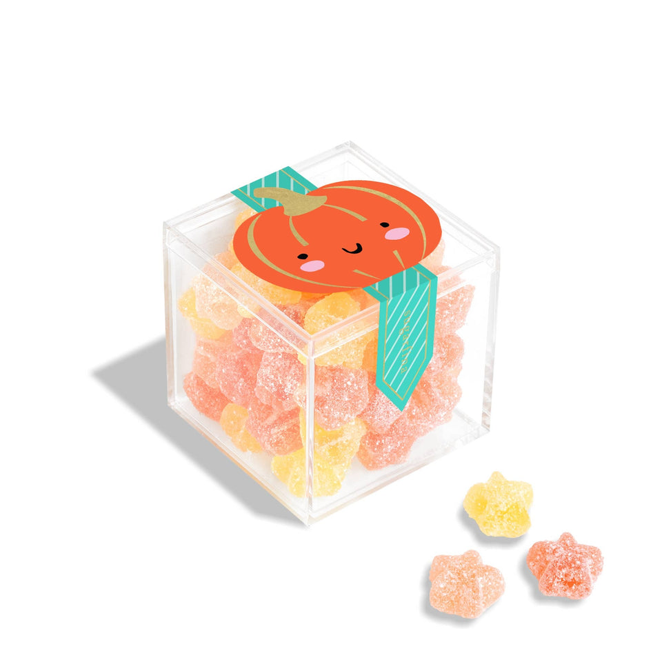 Sugarfina Pumpkin Super Sour Stars small box with cute pumpkin design and sour gummy candies