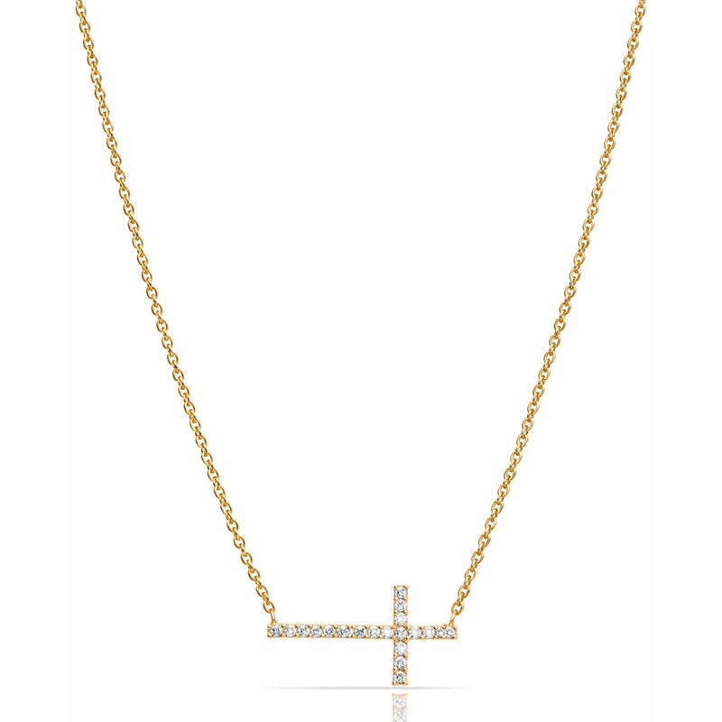 Gold CZ cross pendant necklace on chain, minimalist cubic zirconia religious jewelry