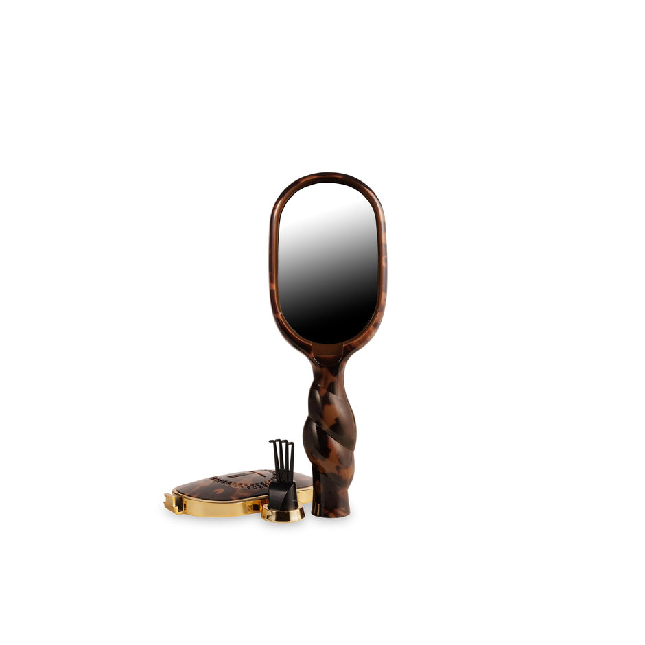 TELETIES Mini Boar Brush Tortoise with mirror and accessories on black base