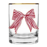 Red striped bow DOF glass with gold rim in tube packaging by Santa Barbara Design Studio