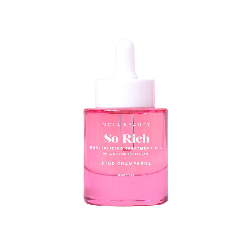 NCLA Beauty So Rich Pink Champagne Revitalizing Treatment Oil 30ml bottle with dropper on white background