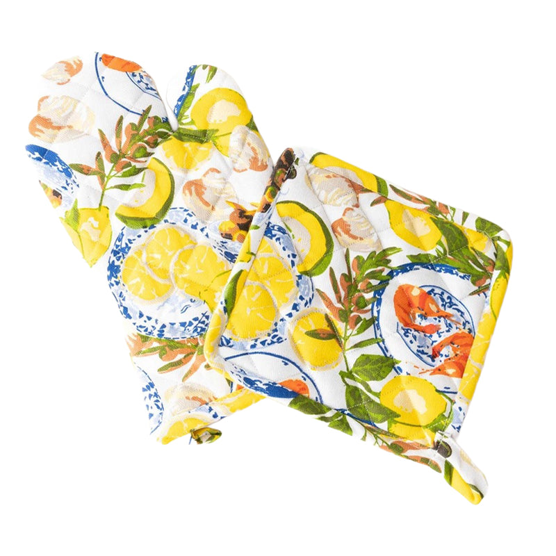 8 OAK LANE | Lemon Santorini Oven Mitt Set