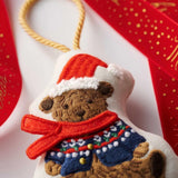 Beary Christmas embroidered ornament featuring a teddy bear in Santa hat with red scarf
