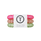 TELETIES Summer Crush Large Hair Ties in pink, striped, and green colors with branded packaging